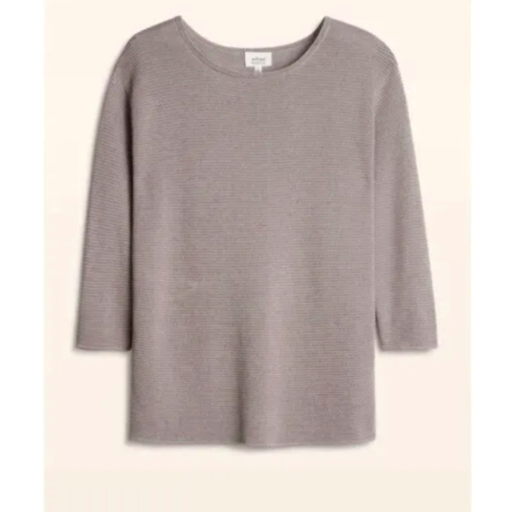 Aritzia Wilfred Linen Blend Blanchard Knit Ribbed 3/4 Sleeve Grey Sweater XXS